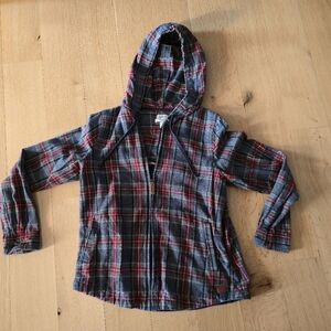 L.L. Bean Flannel Hoodie Zip Up Scotch Plaid 100% Cotton Relaxed Fit S Shacket